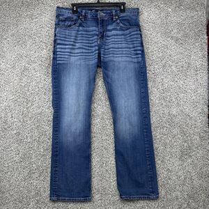 BKE Jeans Men's 33x32 Derek Boot Leg Blue Denim Relaxed Fit Buckle Western Med